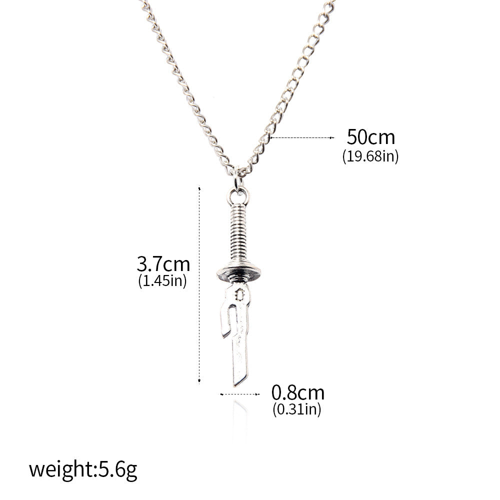 Anime-inspired hook pendant necklace by Shonen Realm Apparel in silver