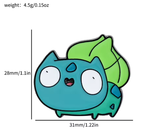 Mini Anime Brooch Pins Grass Cartoon character with measurements 