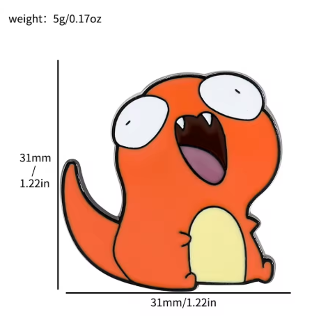 Mini Anime Brooch Pins Fire Cartoon character with measurements 