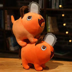 Close-up of anime Chainsaw Pup Vibes – Shonen Realm Apparel - Two orange plush toys with chainsaws  