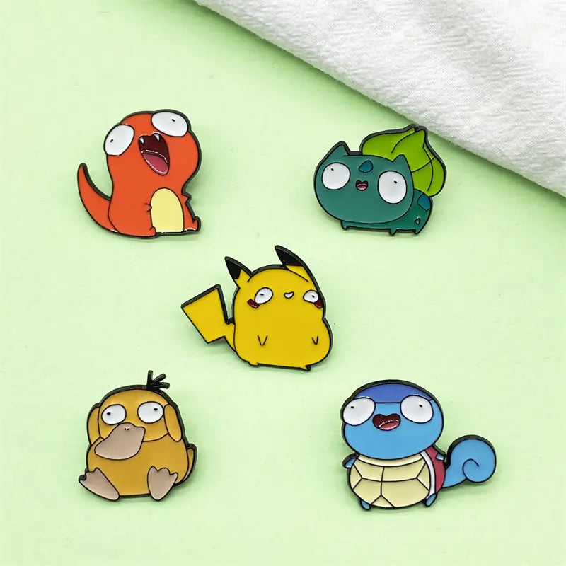 Mini Anime Brooch Pins Kawaii style brooch by Shonen Realm Apparel Five cartoon-style pins of different characters 