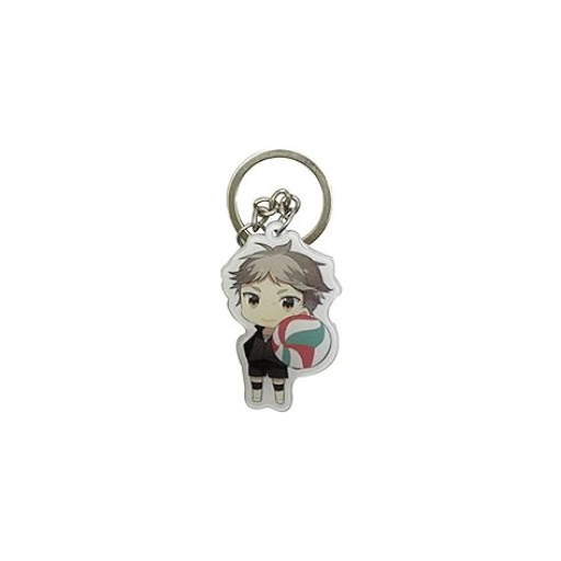 Haikyuu Character Keychain Keychain with anime character holding a colorful volley ball on a grid background by Shonen Realm Apparel
