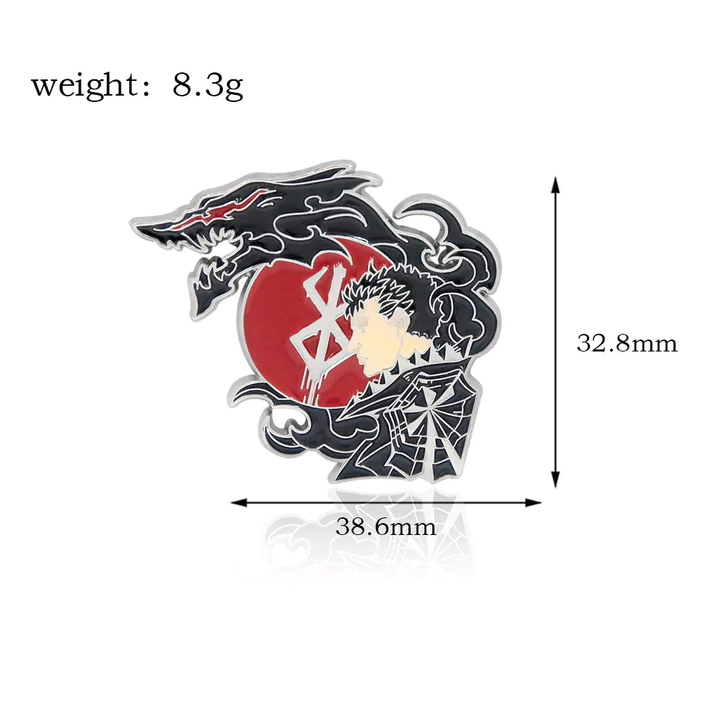 Windblade Pendant - Metallic dragon emblem with measurements and weight 