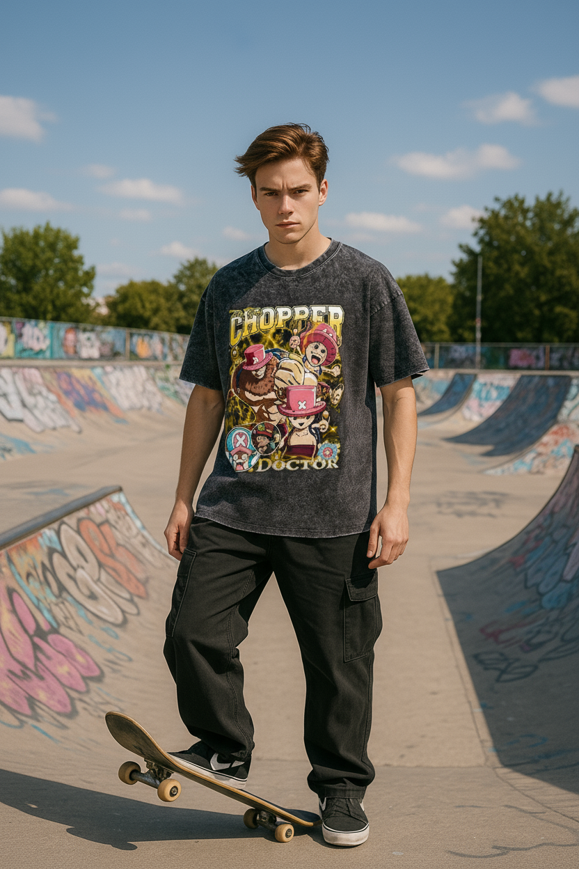 Portgas D Ace Vintage Washed Anime Graphic T-Shirt