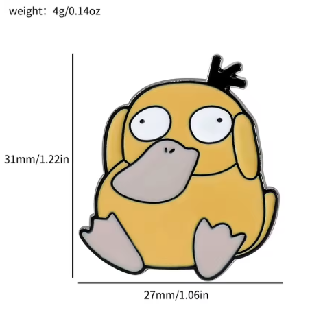 Mini Anime Brooch Pins physic Cartoon duck character with measurements 