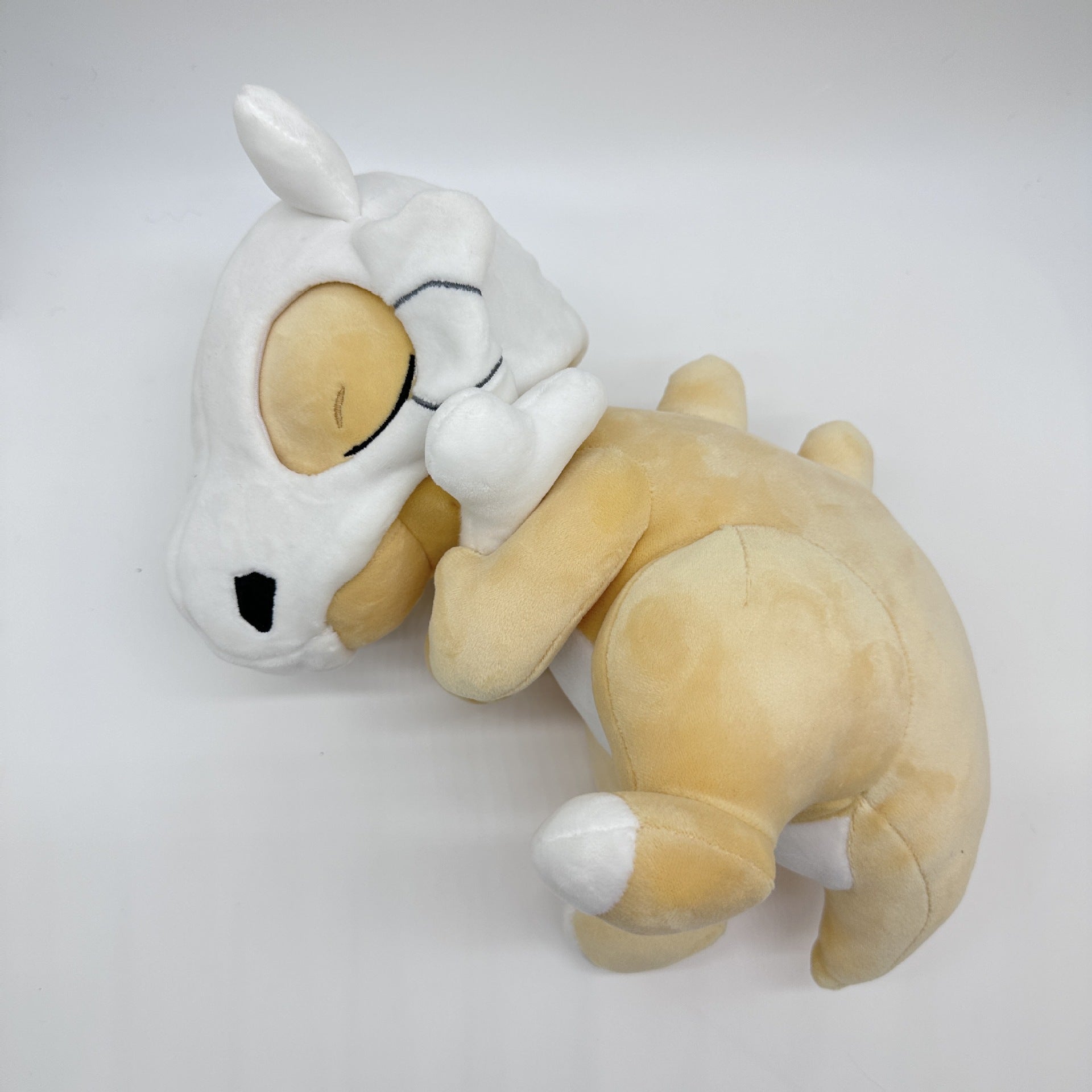 Cute Buddy Sleepy Plush front view-  Plush toy of a white and beige creature