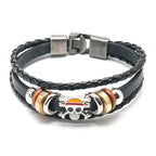 Uzumaki x Luffy x Levi Wrap Naruto-themed wrist accessory close-up - Black braided leather bracelet with metal skull charm 