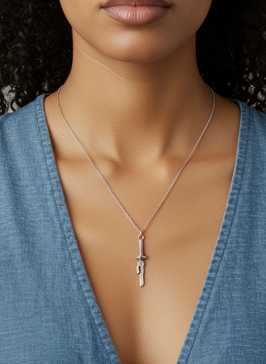 Shonen Realm Apparel anime necklace in silver finish close-up