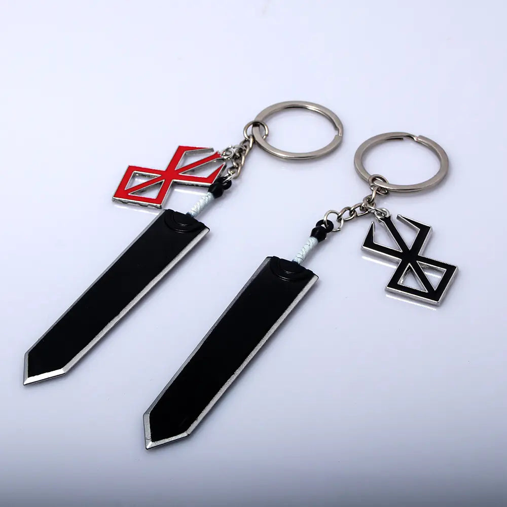 Windblade Pendant- Keychain with black sword-shaped pendants and various symbols 