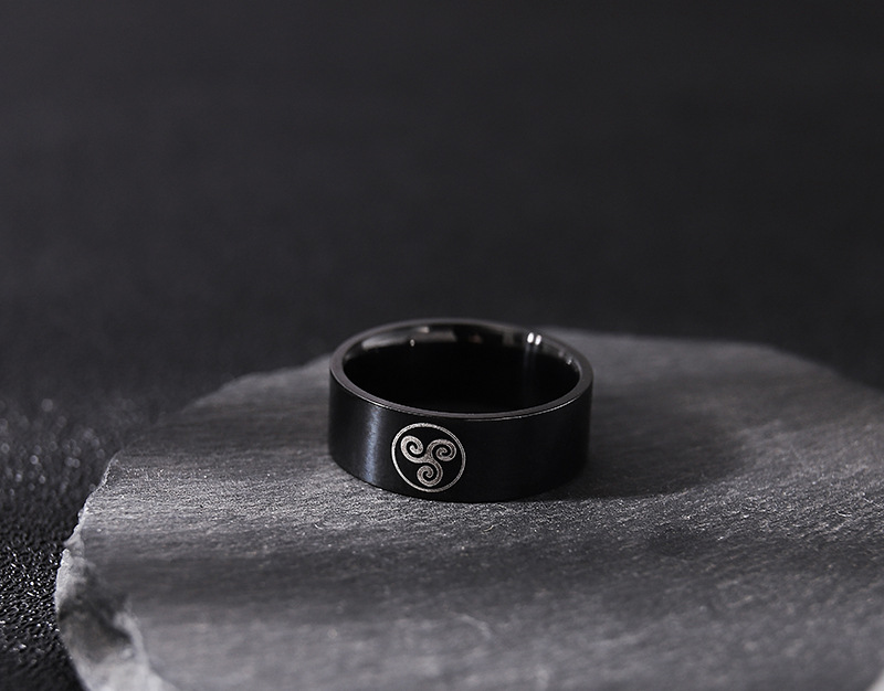 Stainless Steel Anime Ring front view black 