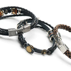 Uzumaki x Luffy x Levi Wrap bold metal anime emblem bracelet - Stack of leather bracelets with metal clasps