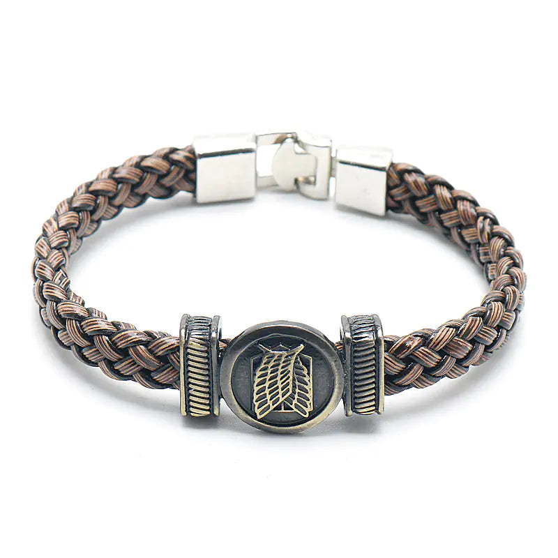 Uzumaki x Luffy x Levi Wrap braided anime leather bracelet front view - Bracelet with braided design and metallic clasp 