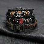 Uzumaki x Luffy x Levi Wrap cosplay-ready anime wrist wrap - Stack of leather bracelets with metal charms 
