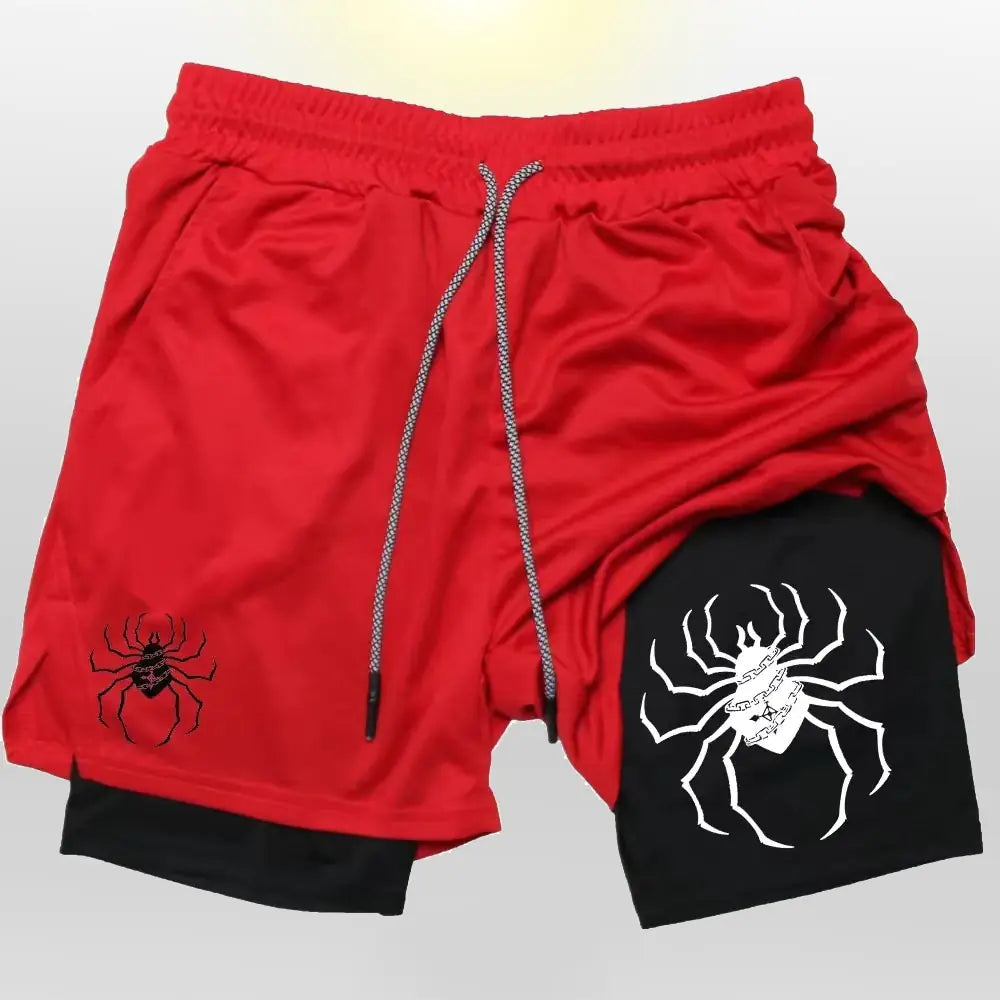 Shonen Realm Apparel hero-inspired gym shorts in black and red