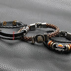 Uzumaki x Luffy x Levi Wrap stylish anime leather bracelet with charm - Multi-layered bracelet with braided leather and metal beads