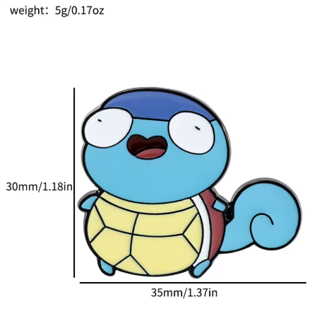 Mini Anime Brooch Pins Water Cartoon turtle character with measurements 