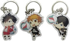 Haikyuu Character Keychain Volleyball anime character keychain close-up – Shonen Realm Apparel Three keychains with cartoon characters 