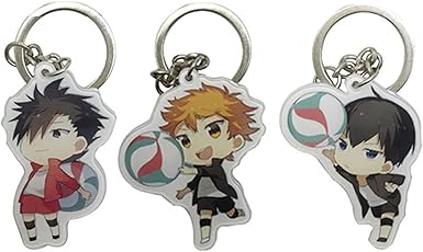 Haikyuu Character Keychain Volleyball anime character keychain close-up – Shonen Realm Apparel Three keychains with cartoon characters 
