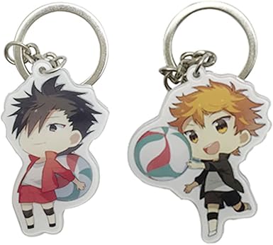Haikyuu Character Keychain Volleyball anime character keychain close-up – Shonen Realm Apparel Three keychains with cartoon characters  Two keychains featuring animated characters 