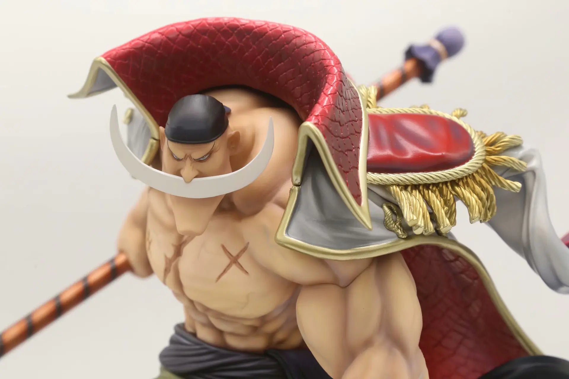 Whitebeard Red Cloak PVC figure with red cloak by Shonen Realm Apparel - Statue of a muscular character with a red hat and a weapon 